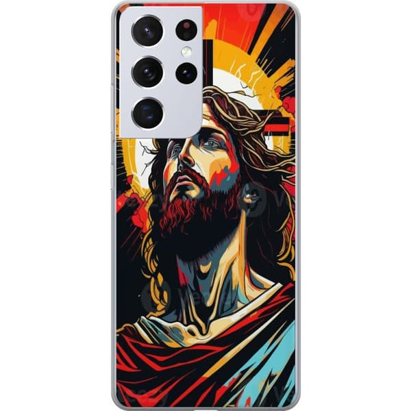 Samsung Galaxy S21 Ultra 5G Genomskinligt Skal Jesus & Kort – religiöst motiv med djup symbolik