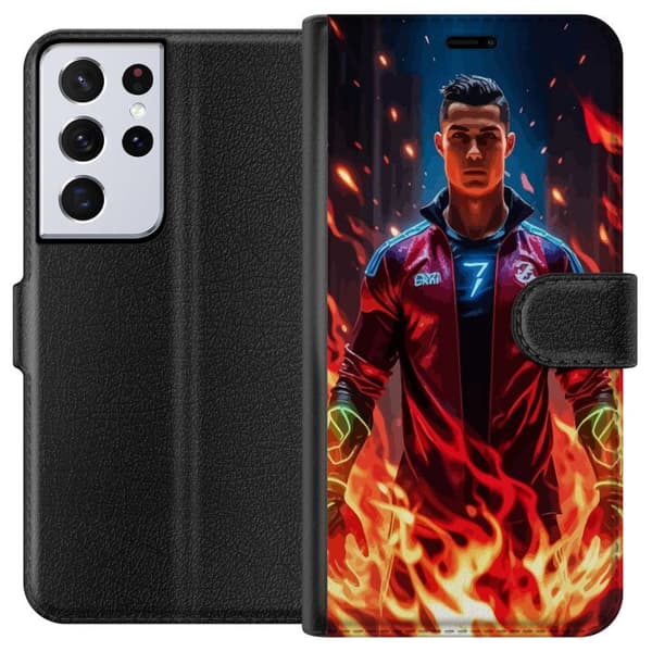 Samsung Galaxy S21 Ultra 5G Plånboksfodral Ronaldo Inferno – fotbollshjälte i eldflammor