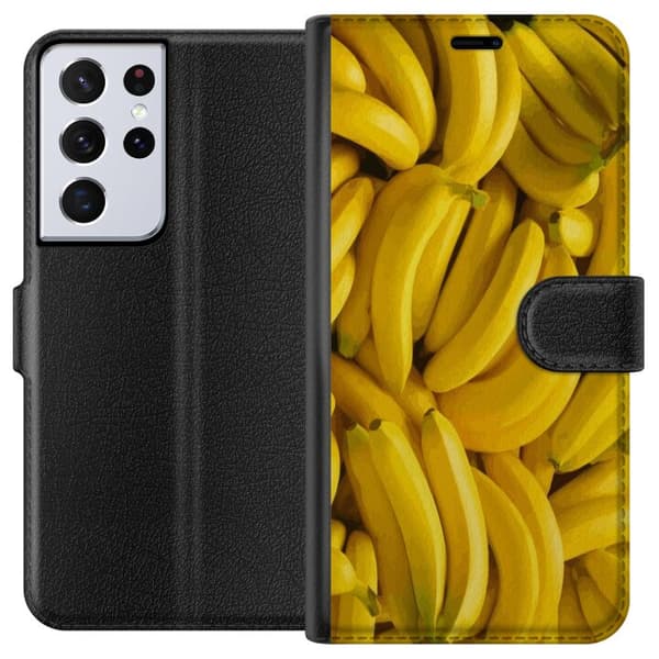 Samsung Galaxy S21 Ultra 5G Plånboksfodral Banana Pattern – lekfullt mönster med gula bananer
