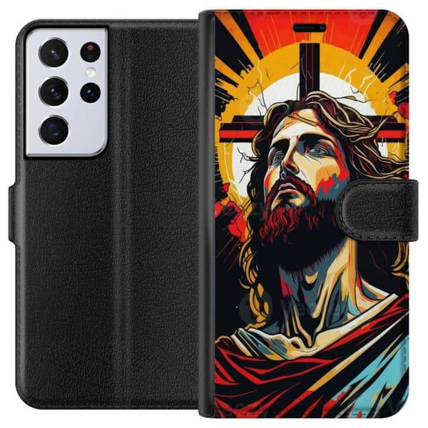 Samsung Galaxy S21 Ultra 5G Plånboksfodral Jesus & Kort – religiöst motiv med djup symbolik