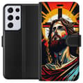 Miniatyrbild 1 av 3: Samsung Galaxy S21 Ultra 5G Plånboksfodral Jesus & Kort – religiöst motiv med djup symbolik