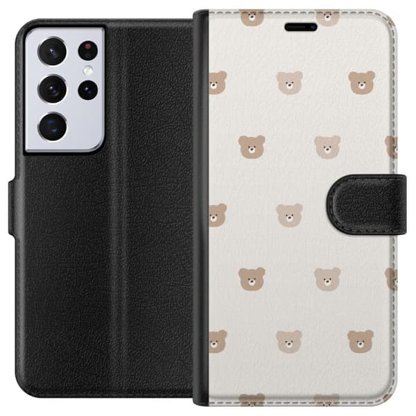 Samsung Galaxy S21 Ultra 5G Plånboksfodral Teddy Background – gulliga nallar mot mjuk bakgrund