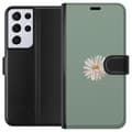 Miniatyrbillede 1 af 3: Samsung Galaxy S21 Ultra 5G Tegnebogsetui Grøn Minimalblomst - stilfuld blomst på grøn baggrund
