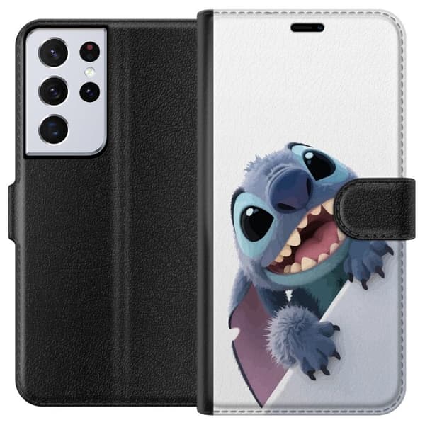 Samsung Galaxy S21 Ultra 5G Plånboksfodral Happy Stitch – glad figur med charmig uttryck