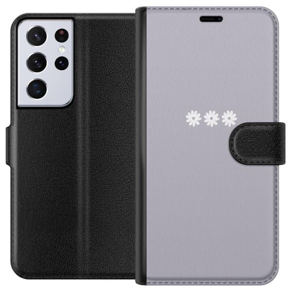 Samsung Galaxy S21 Ultra 5G Tegnebogsetui Lilla Blomminimalisme - stilfuldt blomstermotiv på lilla baggrund