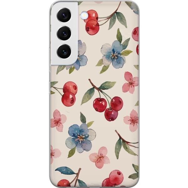 Samsung Galaxy S22+ 5G Gjennomsiktig deksel Bær & Blomster - mønster med blå blomster og skogsbær