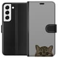 Miniatyrbilde 1 av 3: Samsung Galaxy S22 5G Lommeboketui Grå Kattblikk - stilren katte design med grå bakgrunn