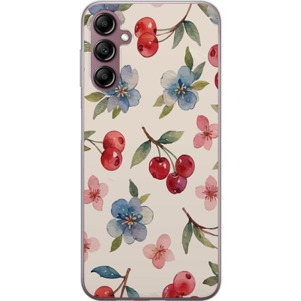 Samsung Galaxy A14 5G Gjennomsiktig deksel Bær & Blomster - mønster med blå blomster og skogsbær