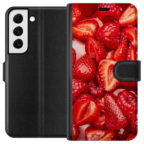 Samsung Galaxy S22 5G Plånboksfodral Jordgubbsmönster – sött motiv med sommarkänsla