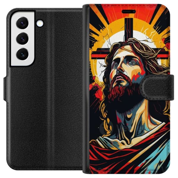 Samsung Galaxy S22 5G Tegnebogsetui Jesus & Kort - religiøst motiv med dyb symbolik