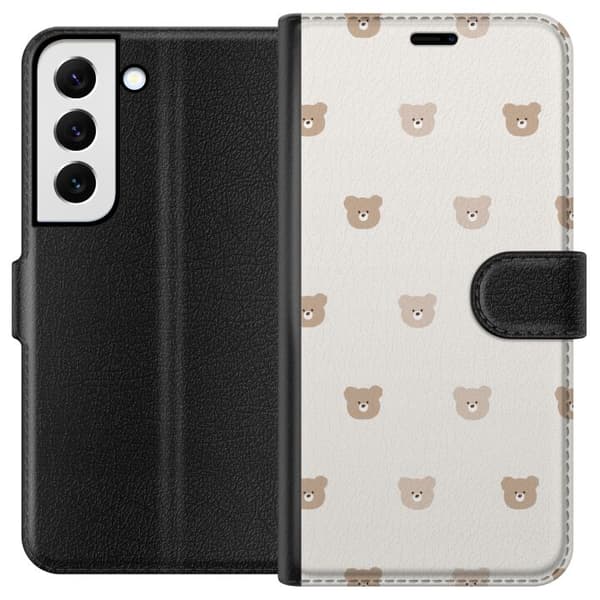 Samsung Galaxy S22 5G Plånboksfodral Teddy Background – gulliga nallar mot mjuk bakgrund