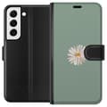 Miniatyrbild 1 av 3: Samsung Galaxy S22 5G Plånboksfodral Grön Minimalblomma – stilren blomma på grön bakgrund