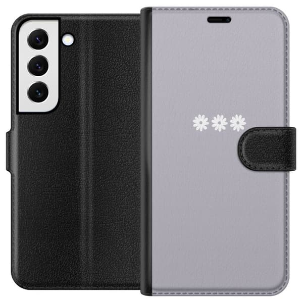 Samsung Galaxy S22 5G Tegnebogsetui Lilla Blomminimalisme - stilfuldt blomstermotiv på lilla baggrund