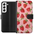 Miniatyrbild 1 av 3: Samsung Galaxy S22+ 5G Plånboksfodral Strawberry Dreams – jordgubbsmönster i retrostil