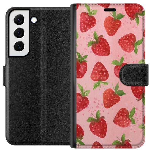 Samsung Galaxy S22+ 5G Plånboksfodral Strawberry Dreams – jordgubbsmönster i retrostil