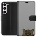 Miniatyrbild 1 av 3: Samsung Galaxy S23 Plånboksfodral Grå Kattblick – stilren kattdesign med grå bakgrund