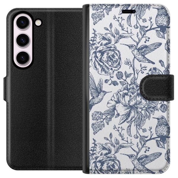 Samsung Galaxy S23 Lommeboketui Blomster & Fugler - Romantiskt Vintage-stil Mønster