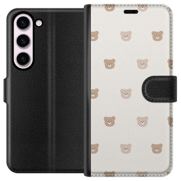 Samsung Galaxy S23 Plånboksfodral Teddy Background – gulliga nallar mot mjuk bakgrund