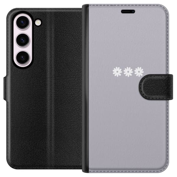 Samsung Galaxy S23 Lommeboketui Lilla Blomminimalisme - stilig blomstermotiv på lilla bakgrunn