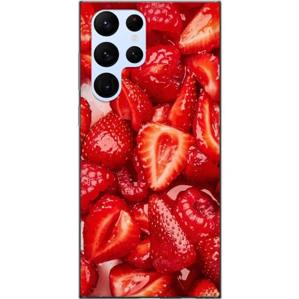 Samsung Galaxy S22 Ultra 5G Gjennomsiktig deksel Jordbærmønster - søtt motiv med sommerfølelse