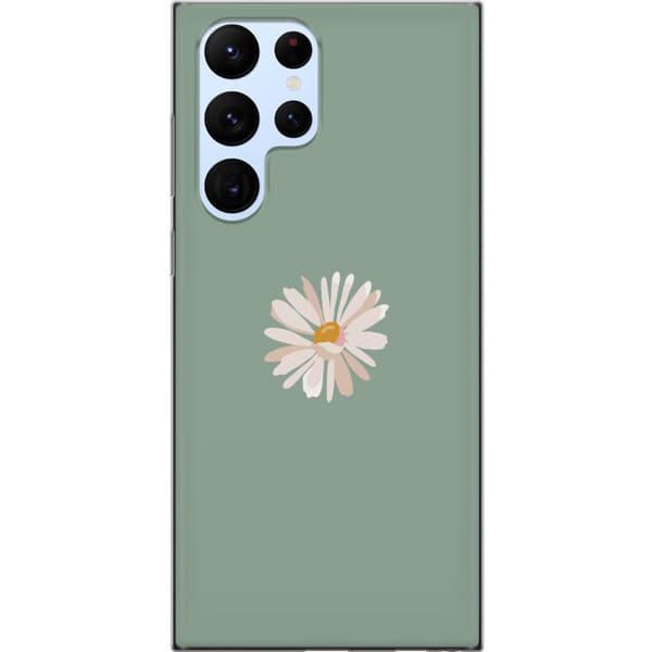Samsung Galaxy S22 Ultra 5G Läpinäkyvä kuori Vihreä Minimalikukka - tyylikäs kukka vihreällä taustalla