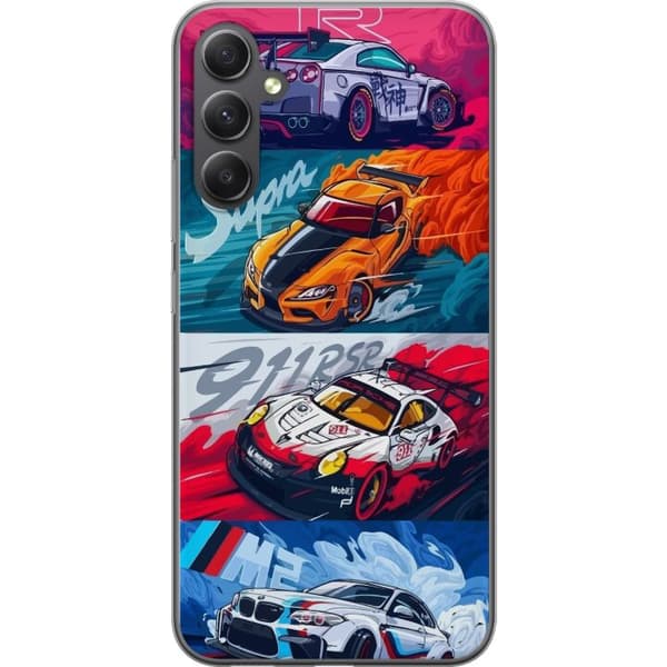 Samsung Galaxy S23 FE Gennemsigtig cover Hurtige Biler - Tegnet Mønster med Action