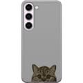 Miniatyrbild 1 av 3: Samsung Galaxy S23 Genomskinligt Skal Grå Kattblick – stilren kattdesign med grå bakgrund