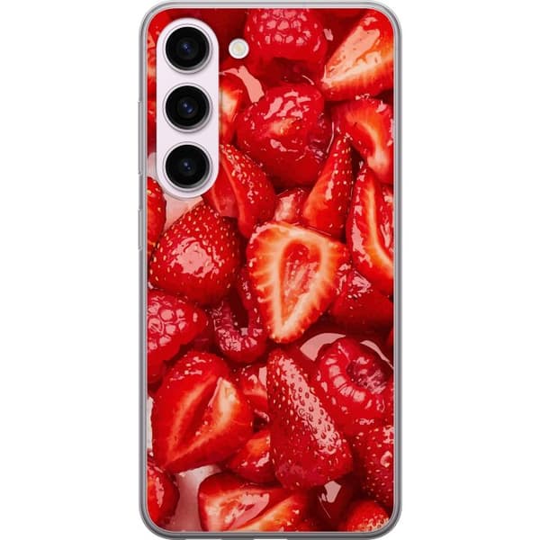 Samsung Galaxy S23 Gjennomsiktig deksel Jordbærmønster - søtt motiv med sommerfølelse