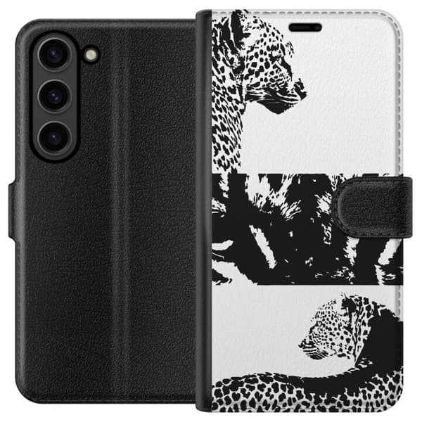 Samsung Galaxy S24 Plånboksfodral Leopard Faces – trendigt mönster med leopardansikten
