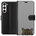 Miniatyrbilde 1 av 3: Samsung Galaxy S23+ Lommeboketui Grå Kattblikk - stilren katte design med grå bakgrunn