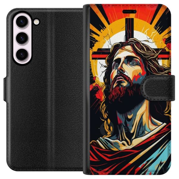Samsung Galaxy S23+ Plånboksfodral Jesus & Kort – religiöst motiv med djup symbolik