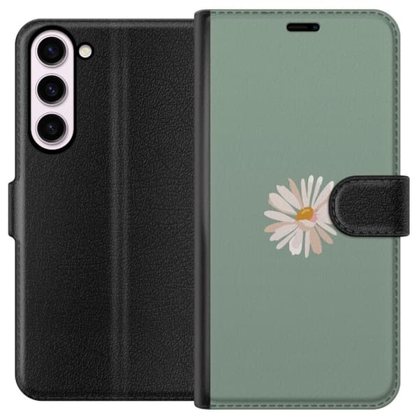 Samsung Galaxy S23+ Lommeboketui Grønn Minimalblomst - stilren blomst på grønn bakgrunn