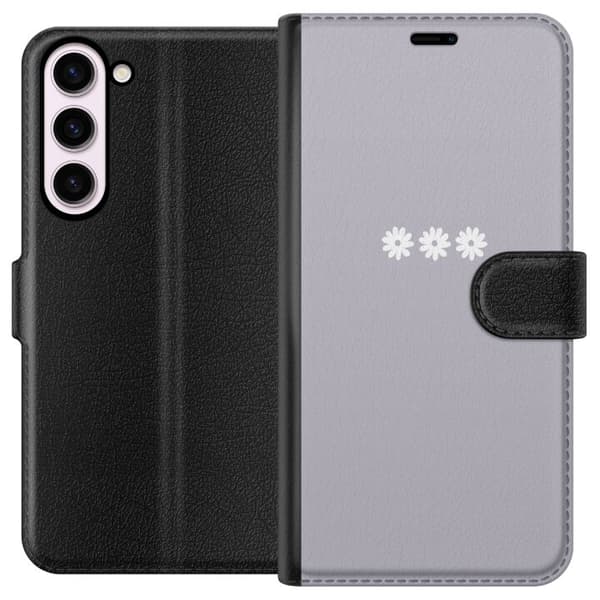 Samsung Galaxy S23+ Plånboksfodral Lila Blomminimalism – stilrent blommotiv på lila bakgrund