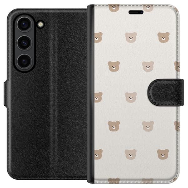 Samsung Galaxy S24 Plånboksfodral Teddy Background – gulliga nallar mot mjuk bakgrund