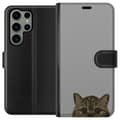 Miniatyrbild 1 av 3: Samsung Galaxy S23 Ultra Plånboksfodral Grå Kattblick – stilren kattdesign med grå bakgrund