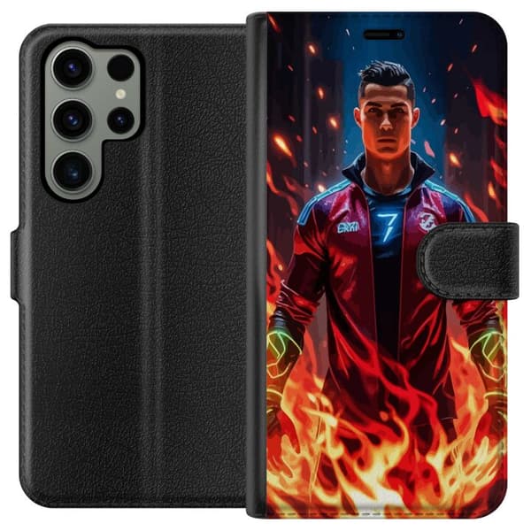 Samsung Galaxy S23 Ultra Lompakkokotelo Ronaldo Inferno - jalkapallolegenda liekeissä