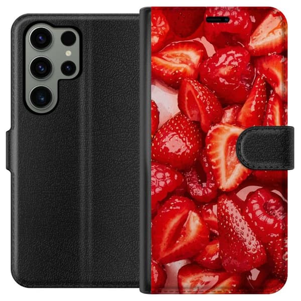 Samsung Galaxy S23 Ultra Plånboksfodral Jordgubbsmönster – sött motiv med sommarkänsla