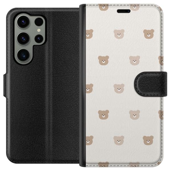 Samsung Galaxy S23 Ultra Tegnebogsetui Teddybaggrund - søde teddybjørne mod en blød baggrund