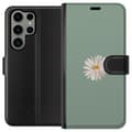 Miniatyrbillede 1 af 3: Samsung Galaxy S23 Ultra Tegnebogsetui Grøn Minimalblomst - stilfuld blomst på grøn baggrund