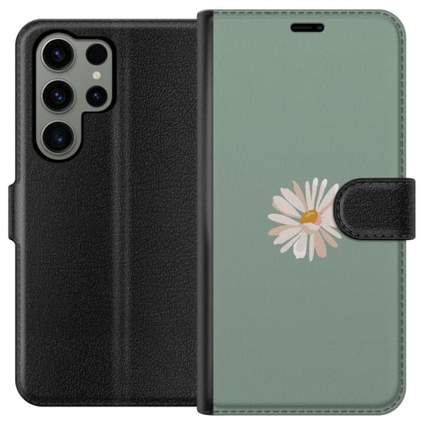 Samsung Galaxy S23 Ultra Tegnebogsetui Grøn Minimalblomst - stilfuld blomst på grøn baggrund
