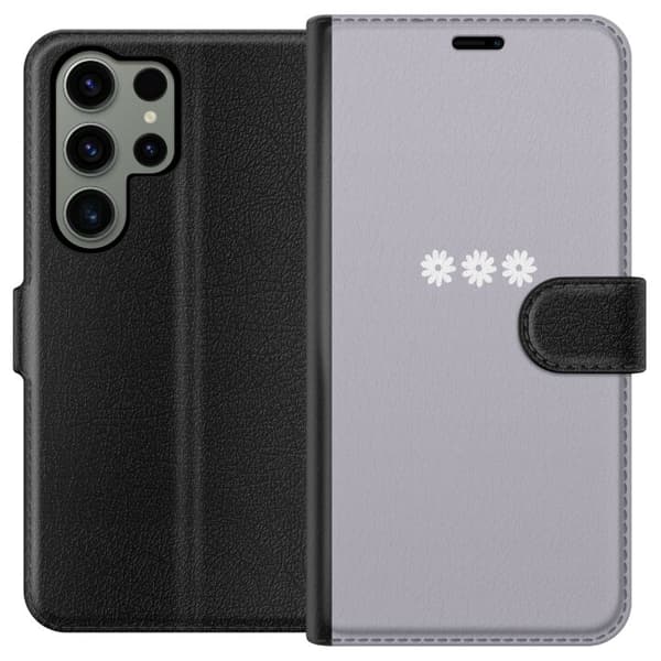 Samsung Galaxy S23 Ultra Tegnebogsetui Lilla Blomminimalisme - stilfuldt blomstermotiv på lilla baggrund