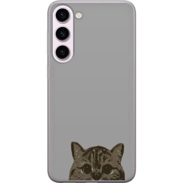 Samsung Galaxy S23+ Gennemsigtig cover Grå Katteblik - stilfuld kat design med grå baggrund