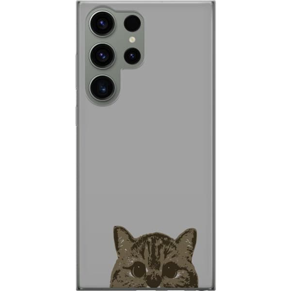 Samsung Galaxy S23 Ultra Gjennomsiktig deksel Grå Kattblikk - stilren katte design med grå bakgrunn