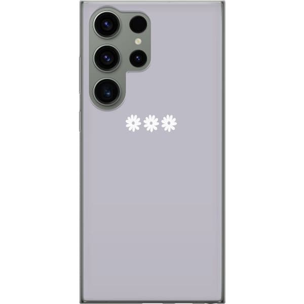 Samsung Galaxy S23 Ultra Gennemsigtig cover Lilla Blomminimalisme - stilfuldt blomstermotiv på lilla baggrund