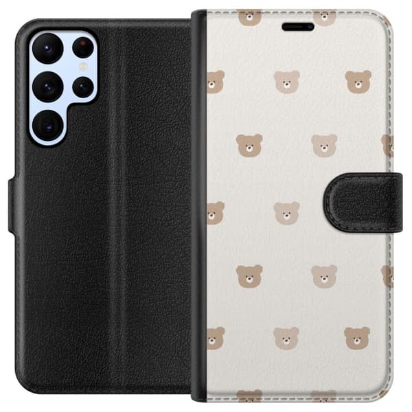 Samsung Galaxy S24 Ultra Lommeboketui Teddybakgrunn - søte teddybjørner mot en myk bakgrunn