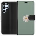Miniatyrbilde 1 av 3: Samsung Galaxy S24 Ultra Lommeboketui Grønn Minimalblomst - stilren blomst på grønn bakgrunn