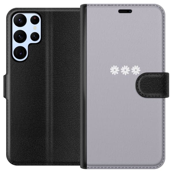 Samsung Galaxy S24 Ultra Lommeboketui Lilla Blomminimalisme - stilig blomstermotiv på lilla bakgrunn