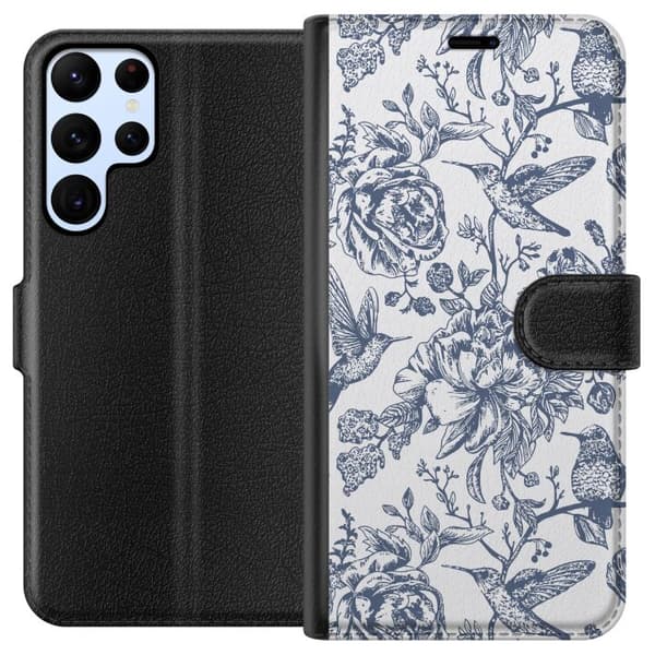 Samsung Galaxy S24 Ultra Lommeboketui Blomster & Fugler - Romantiskt Vintage-stil Mønster
