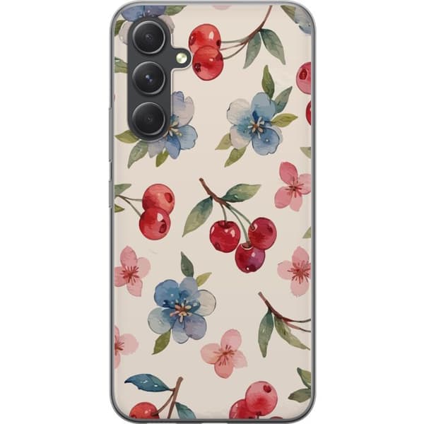 Samsung Galaxy S24 FE Gennemsigtig cover Bær & Blomster - mønster med blå blomster og skovbær