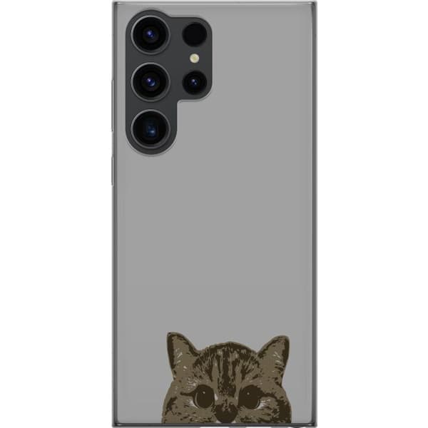 Samsung Galaxy S24 Ultra Gjennomsiktig deksel Grå Kattblikk - stilren katte design med grå bakgrunn